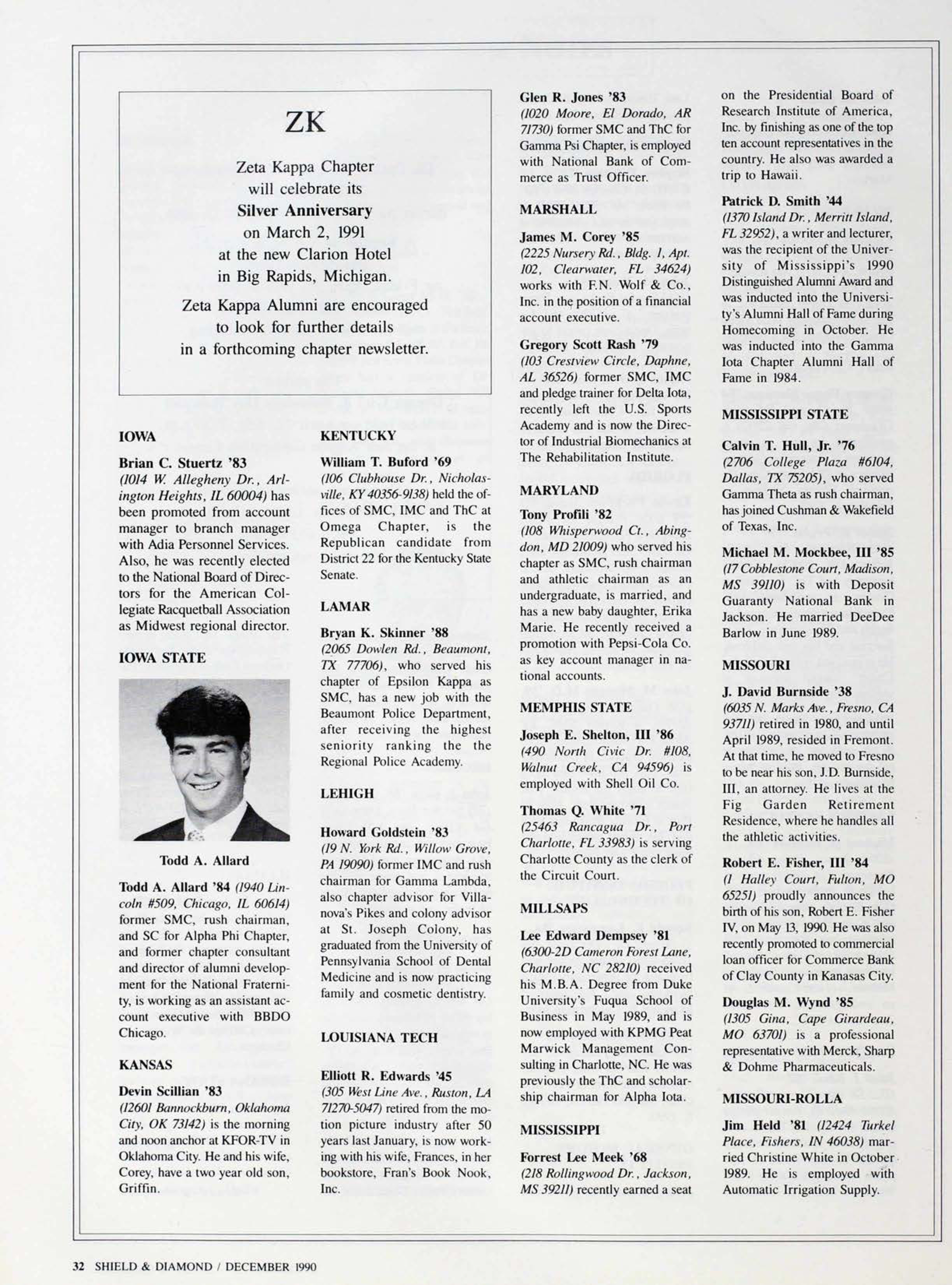 Zeta Kappa Chapter Advertisement, December 1990